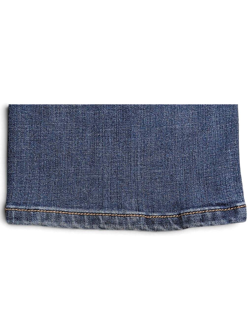 JAKE & IPI Wrangler Aura mid blue bootcut jeans hem detail with contrast stitching