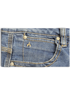 JAKE & IPI Wrangler Aura mid blue bootcut jeans featuring a small embroidered A logo on the coin pocket