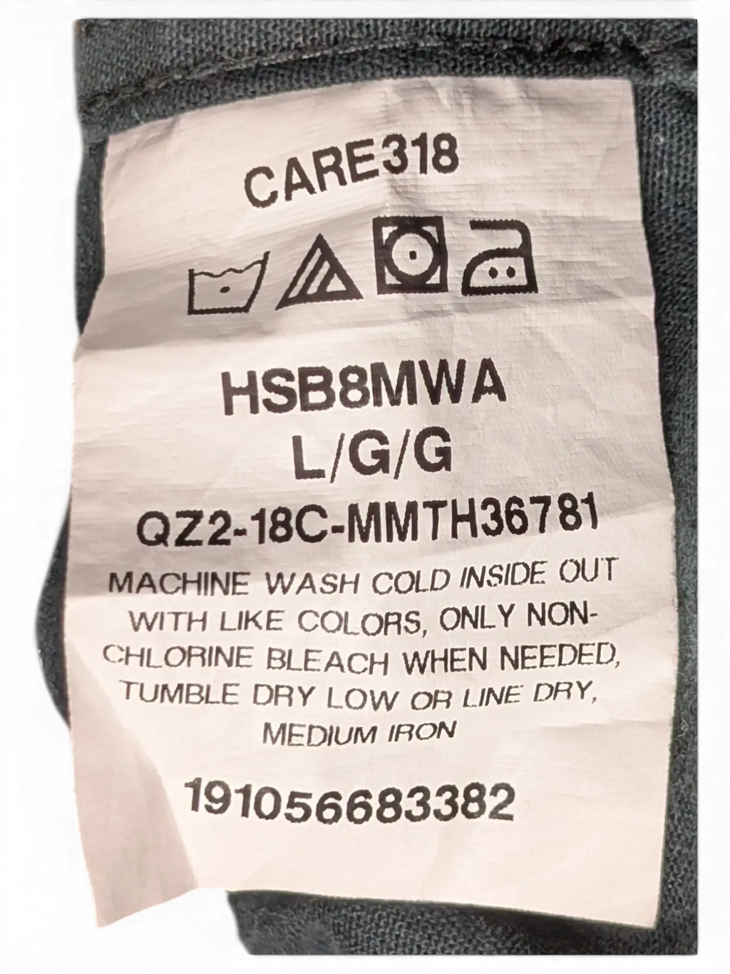 JAKE & IPI Wrangler black utility shirt care label with washing instructions and size large tag