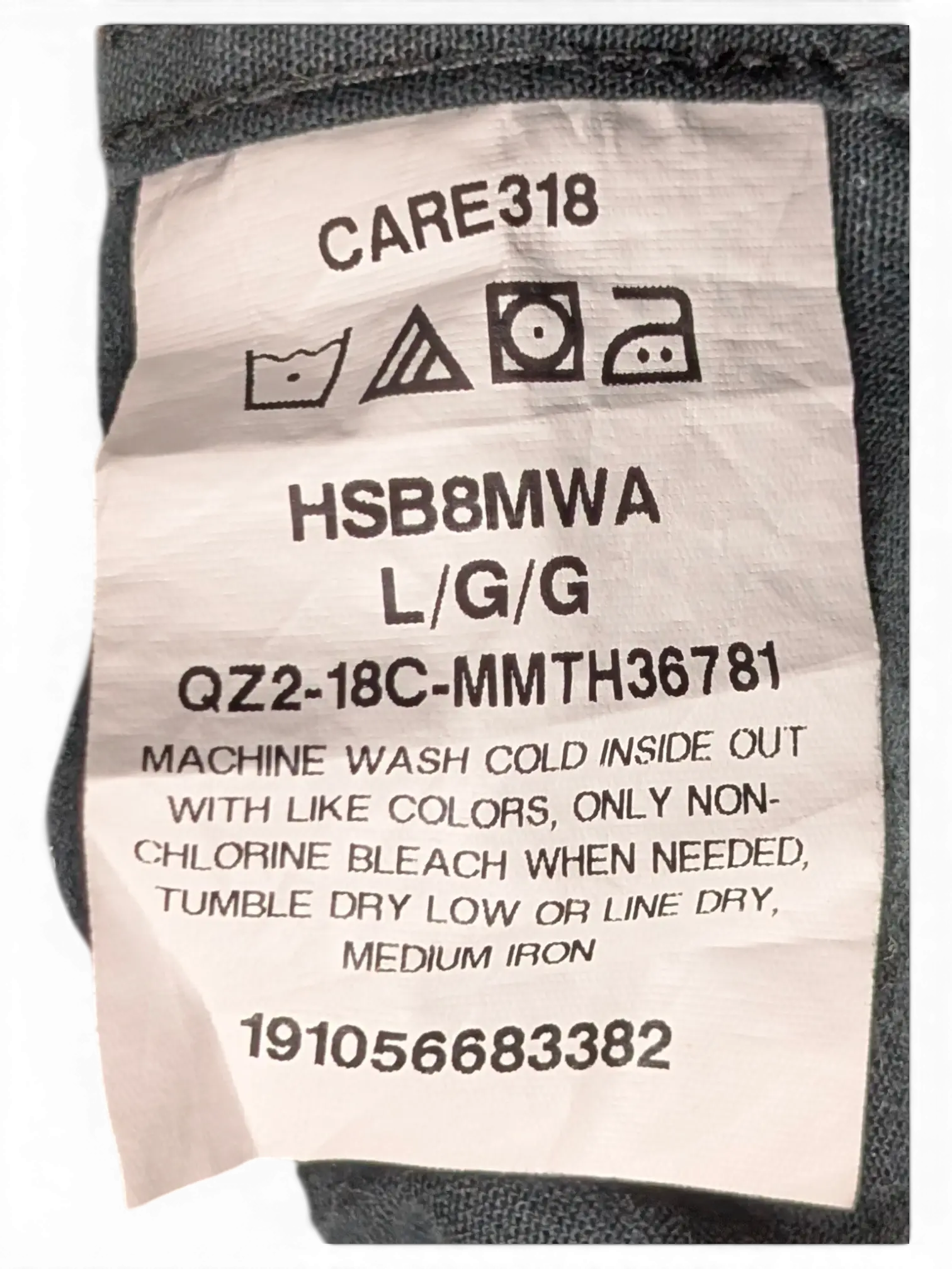 JAKE & IPI Wrangler black utility shirt care label with washing instructions and size large tag