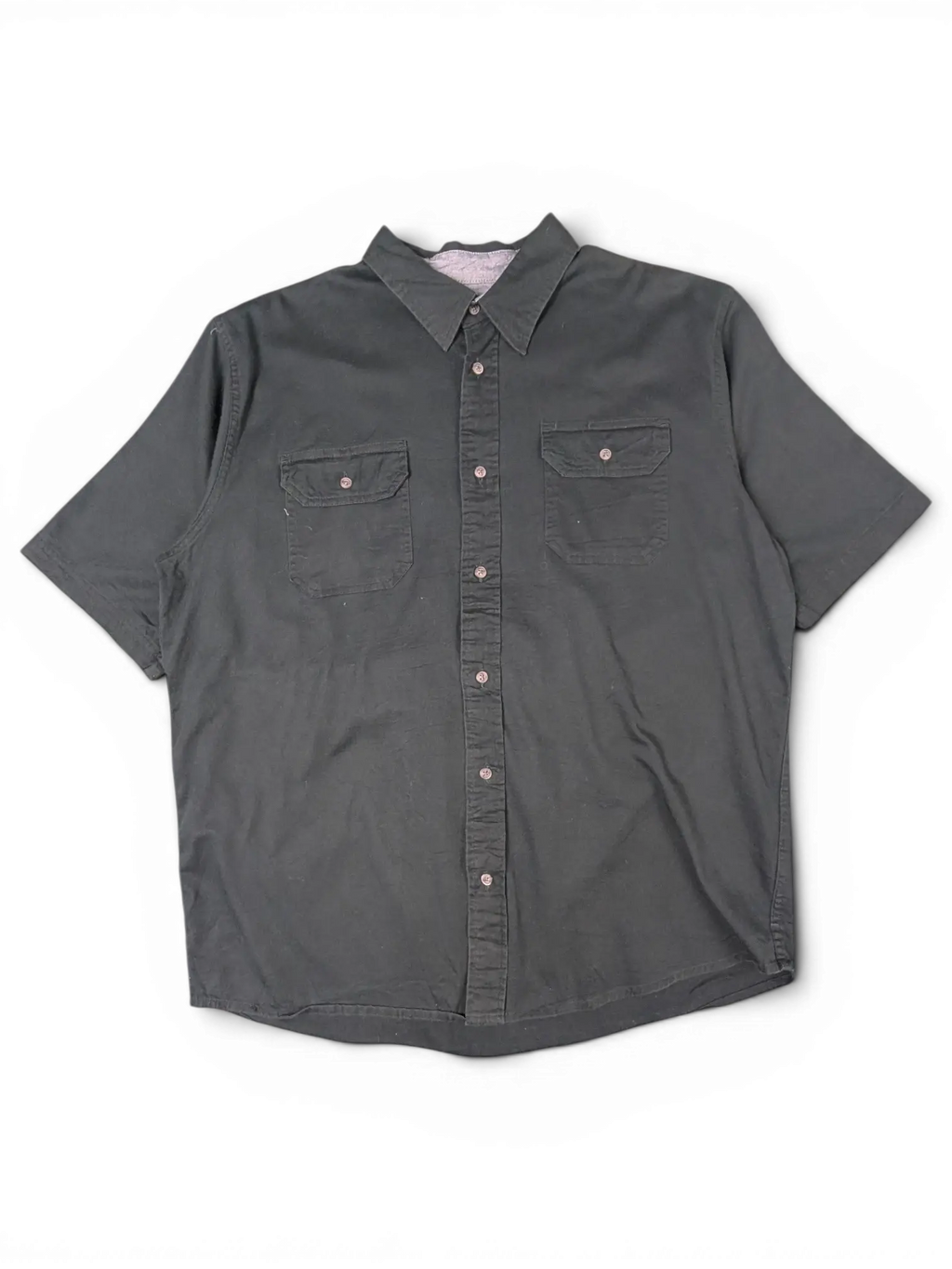 JAKE & IPI vintage Wrangler black short sleeve utility shirt with button-front and dual chest pockets