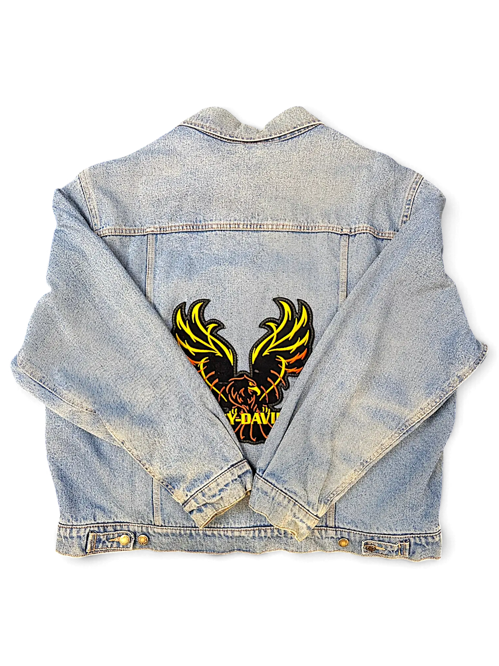 JAKE & IPI vintage light wash denim jacket with Harley Davidson eagle embroidery on the back