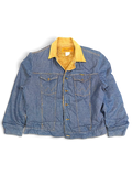 JAKE & IPI vintage Wrangler 80s 90s blue denim jacket with tan sherpa lining and corduroy collar