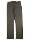 JAKE & IPI Wrangler green athletic fit denim jeans with a classic five-pocket design on a white surface.