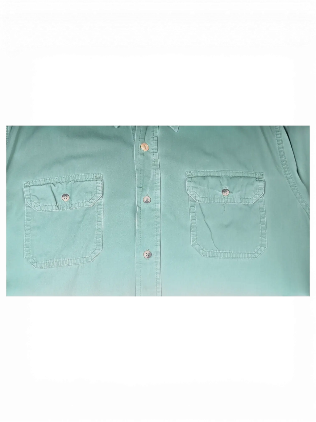 JAKE & IPI pre-owned Wrangler green short sleeve utility shirt with button-front and dual chest flap pockets