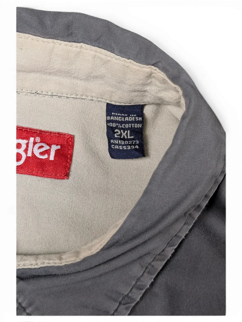 JAKE & IPI Wrangler grey 100% cotton short sleeve utility shirt size 2XL label detail