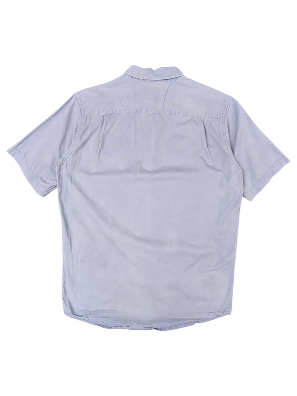 Back view of a JAKE & IPI vintage Wrangler grey short sleeve utility shirt with a classic collar.