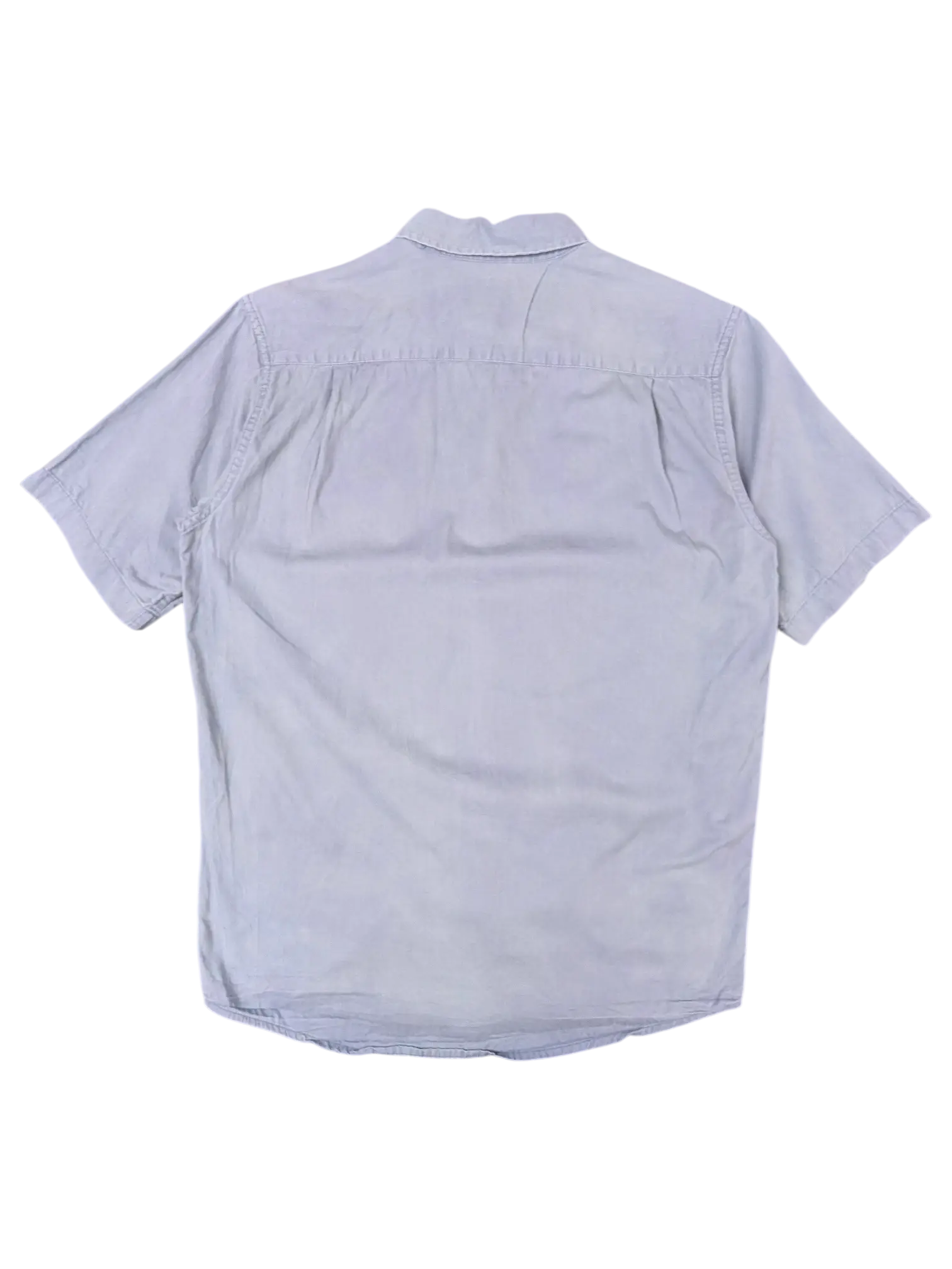 Back view of a JAKE & IPI vintage Wrangler grey short sleeve utility shirt with a classic collar.