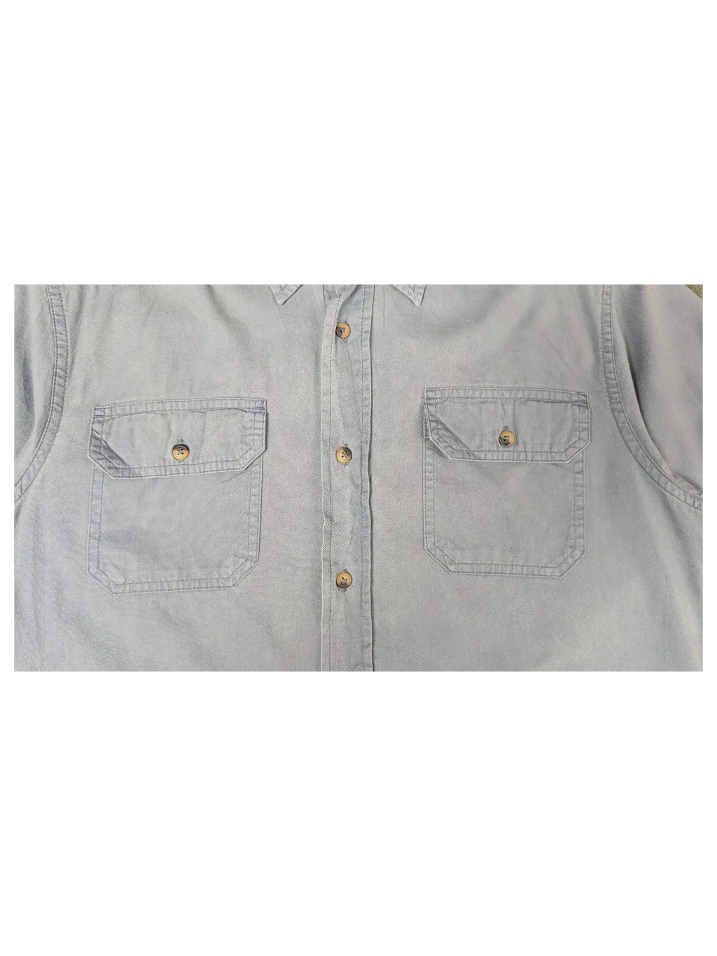 JAKE & IPI vintage Wrangler grey short sleeve utility shirt with button-front and dual chest flap pockets