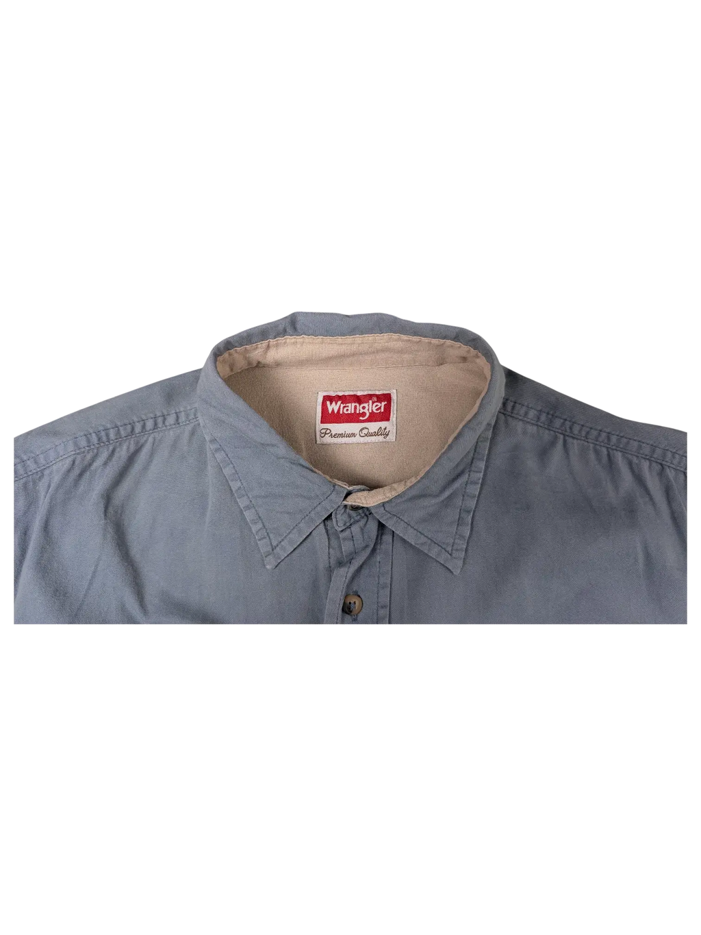 JAKE & IPI vintage Wrangler grey short sleeve utility shirt with beige collar lining and button-front detail