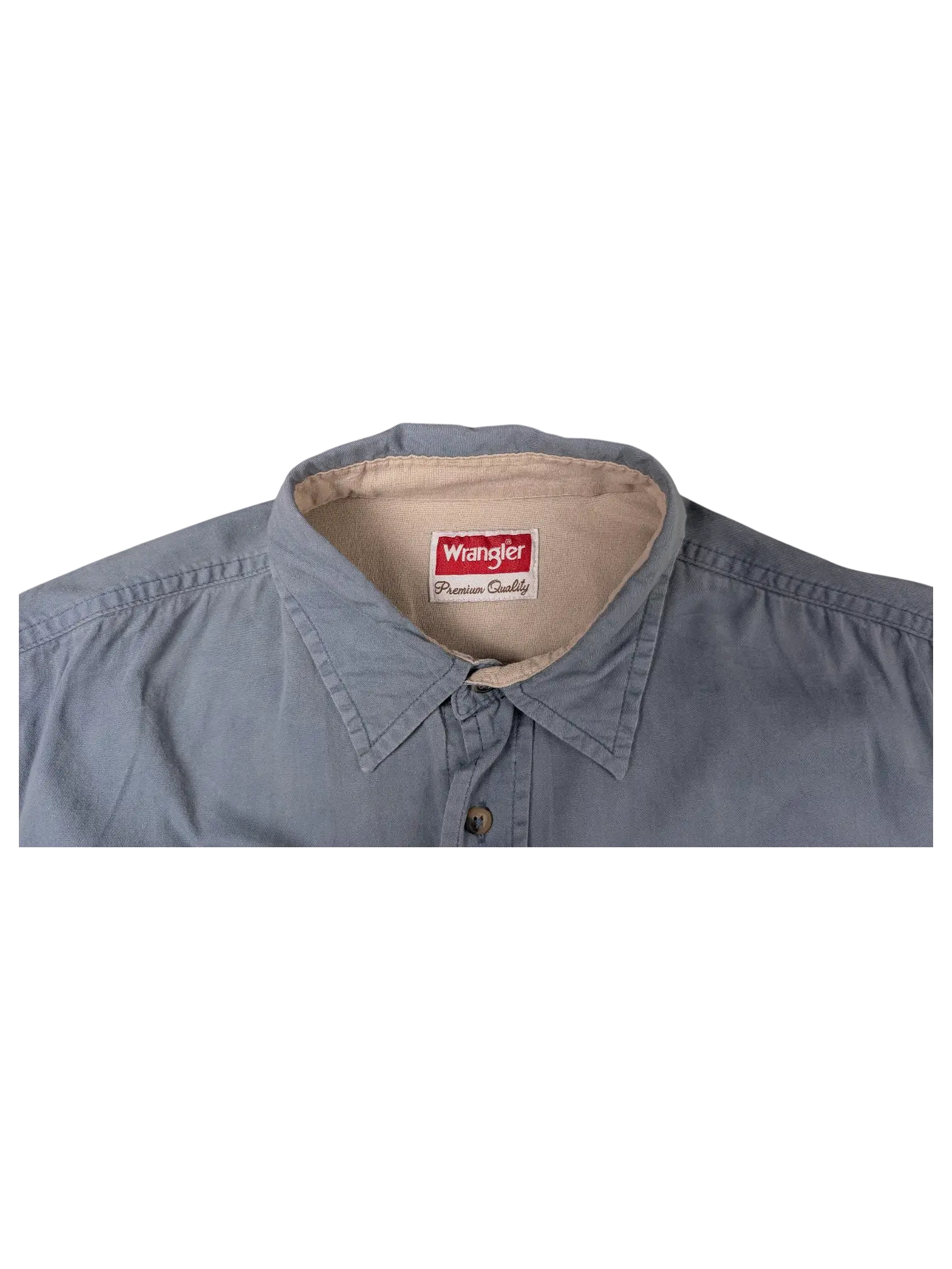 JAKE & IPI vintage Wrangler grey short sleeve utility shirt with beige collar lining and button-front detail