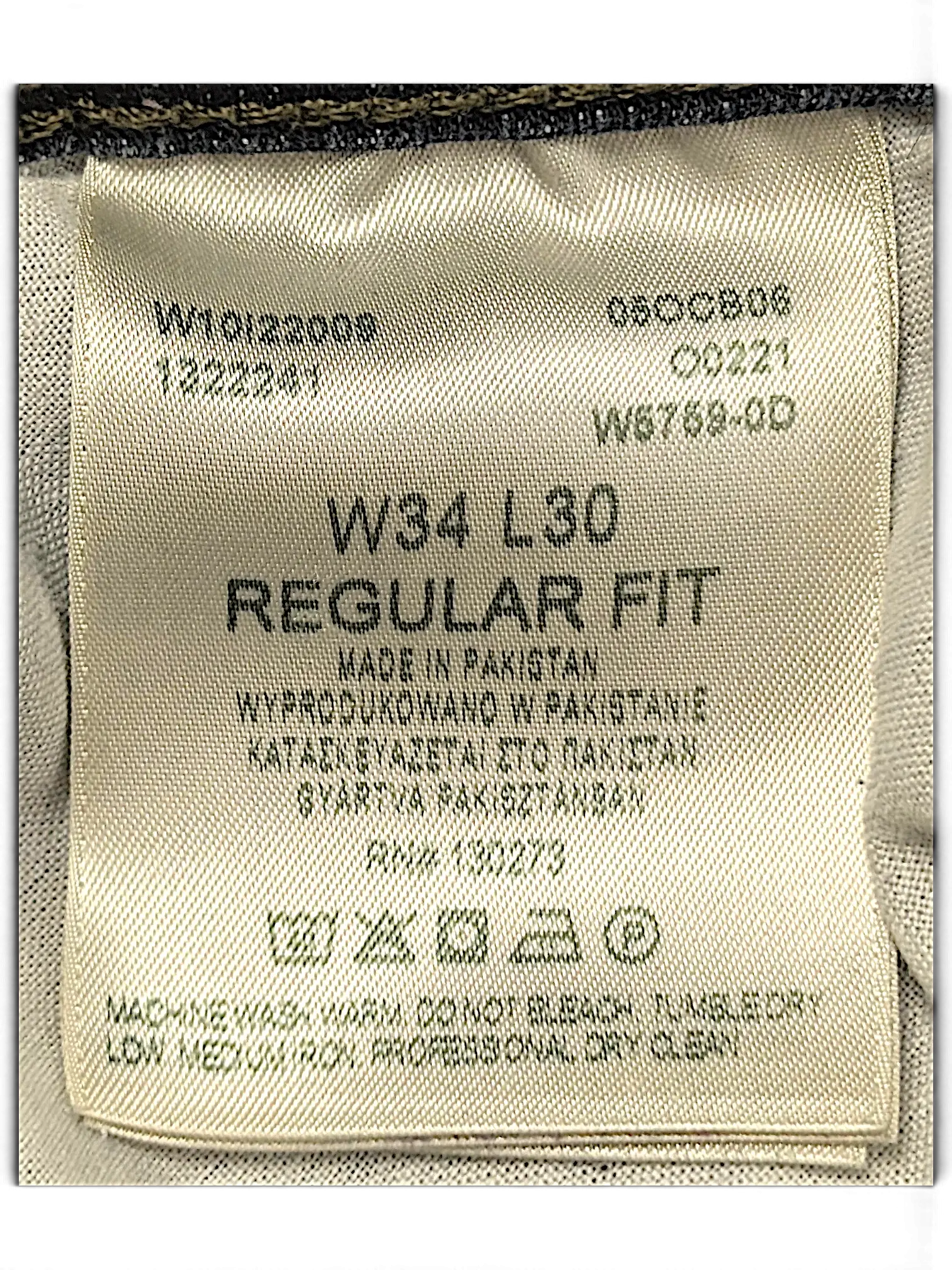JAKE & IPI Wrangler regular fit jeans size 34x30 interior care label with washing instructions