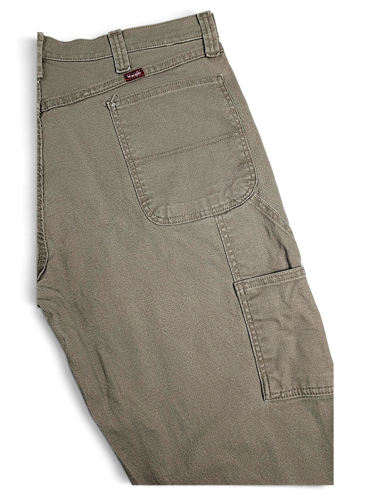 JAKE & IPI pre-owned Wrangler khaki beige carpenter pants with utility pockets and durable stretch-cotton construction.