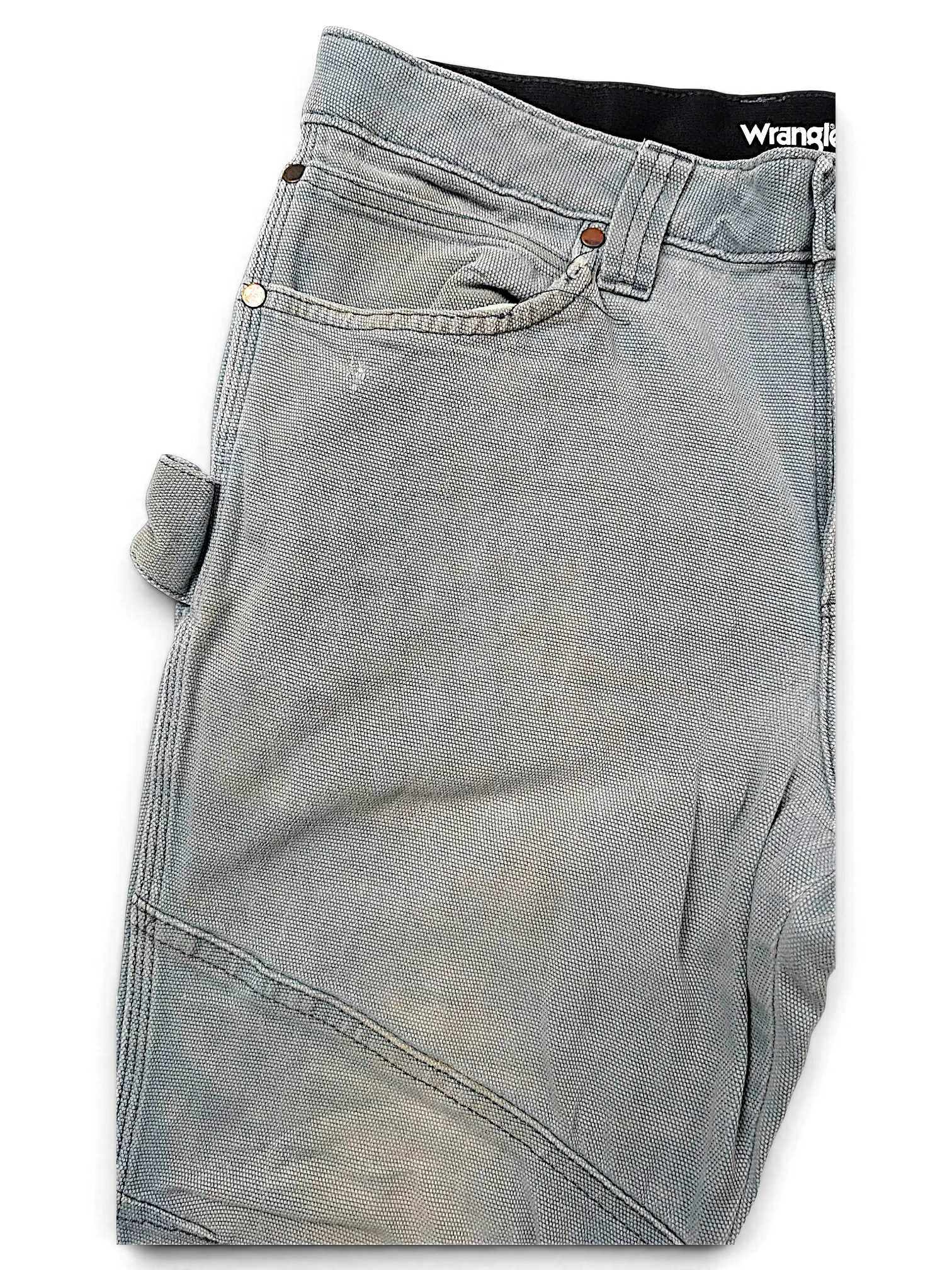 JAKE & IPI Wrangler Riggs Workwear pants in grey canvas with reinforced stitching and utility loop detail