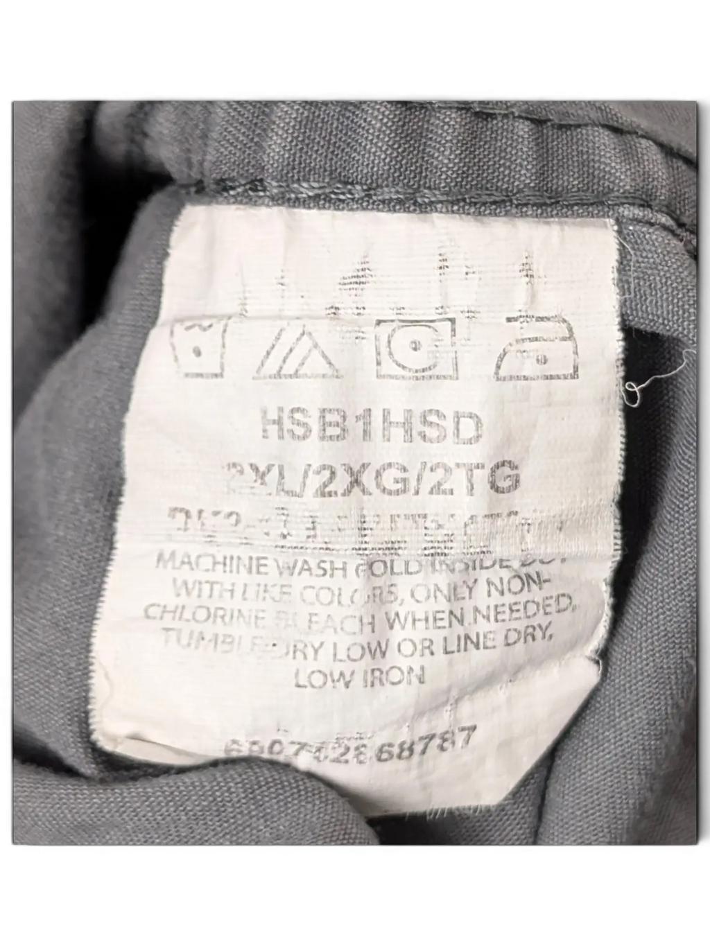 JAKE & IPI Wrangler grey utility shirt care label showing size 2XL and washing instructions