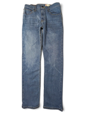 JAKE & IPI Wrangler straight fit blue denim jeans with a classic five-pocket design and faded wash finish.