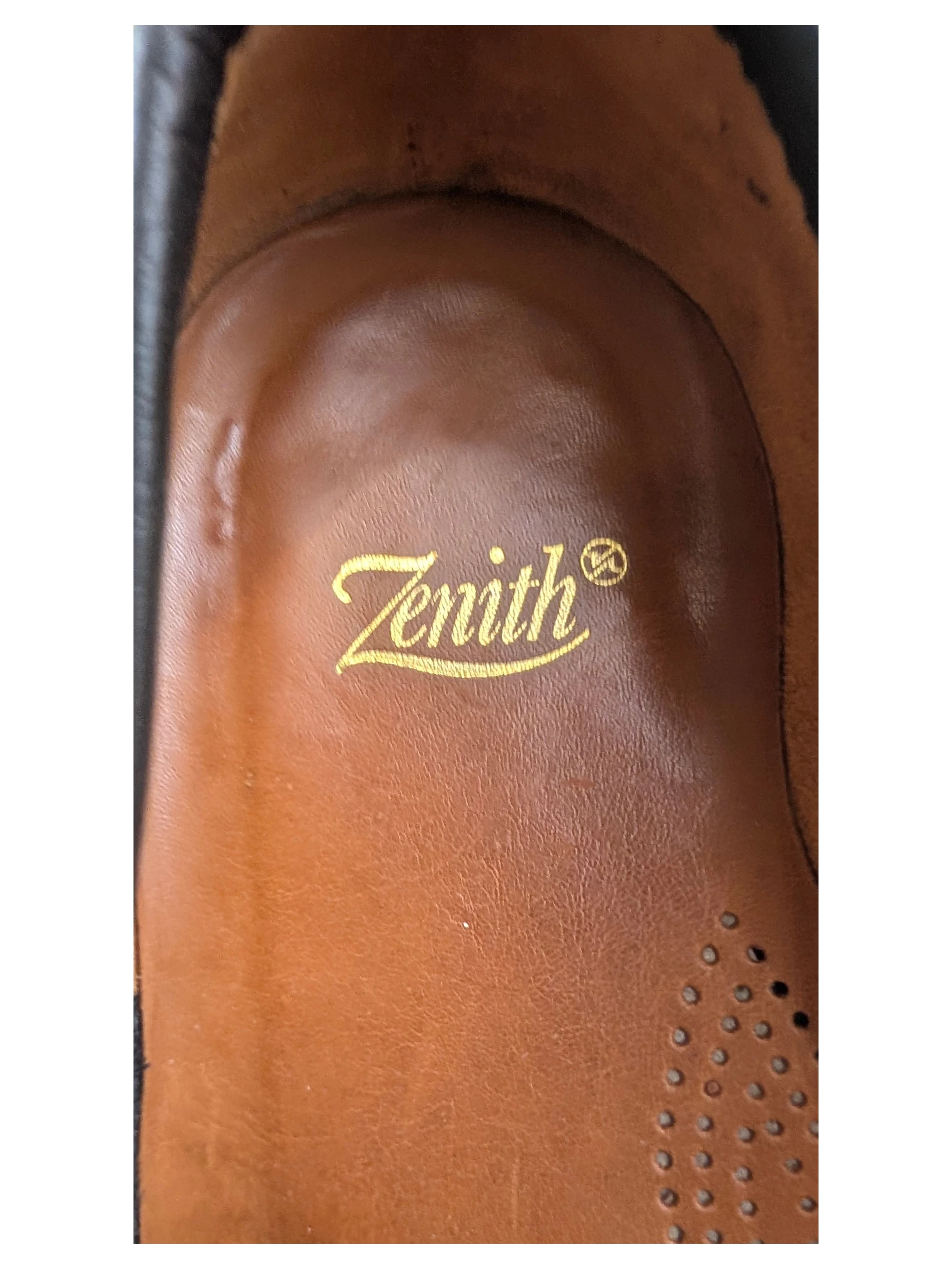JAKE & IPI Zenith black leather penny loafer interior with tan leather insole and gold brand logo